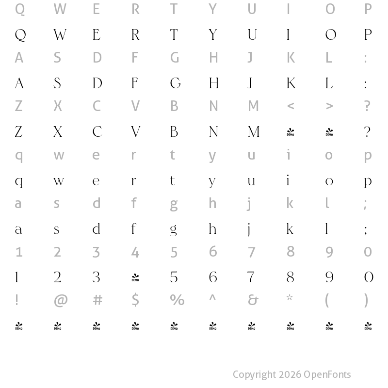 Character Map of FONTSPRING DEMO - Hernandez Bros Light Regular