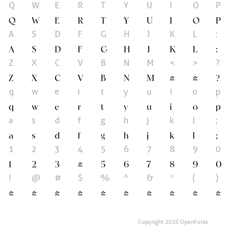 Character Map of FONTSPRING DEMO - Hernandez Bros Medium Regular