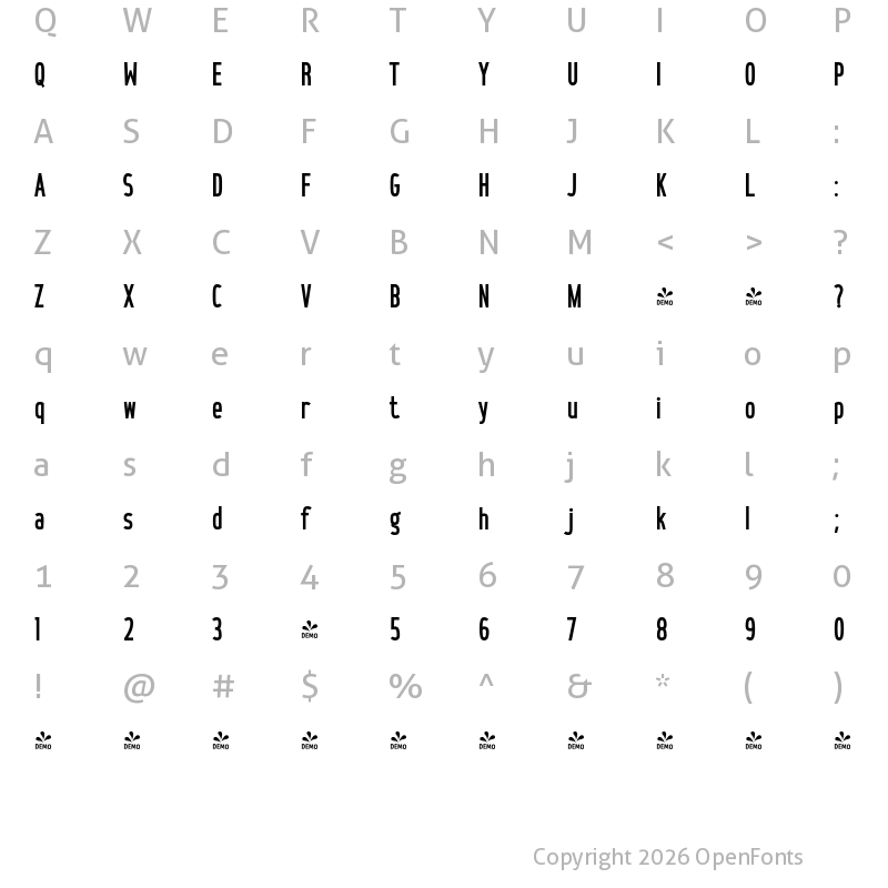 Character Map of FONTSPRING DEMO - Hinton Bold