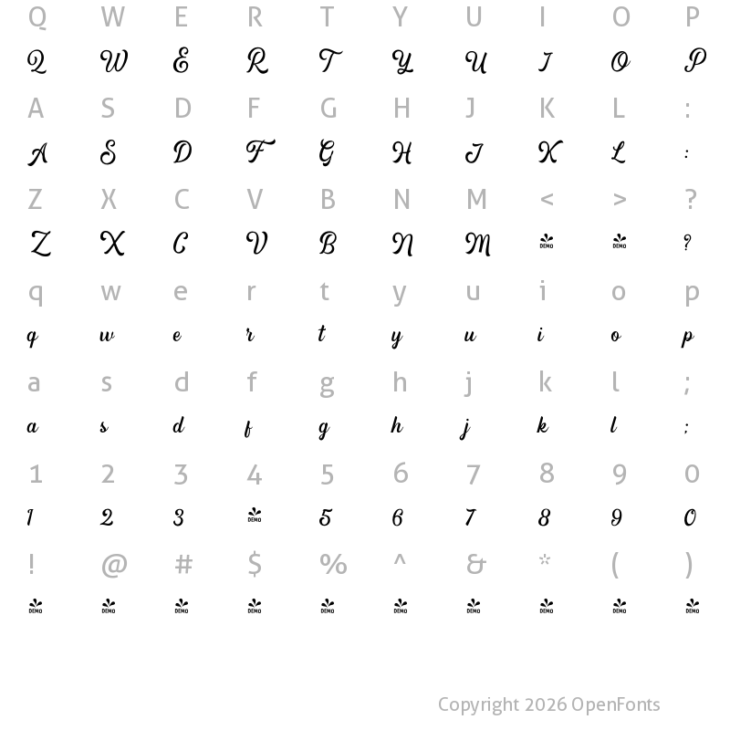 Character Map of FONTSPRING DEMO - Hipsterious Regular Regular