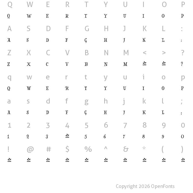 Character Map of FONTSPRING DEMO - HMS Gilbert Display Printed Regular