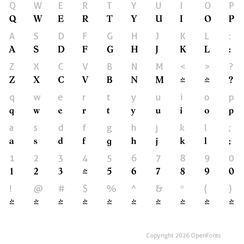 Character Map of FONTSPRING DEMO - Hoboken Serial Medium Regular