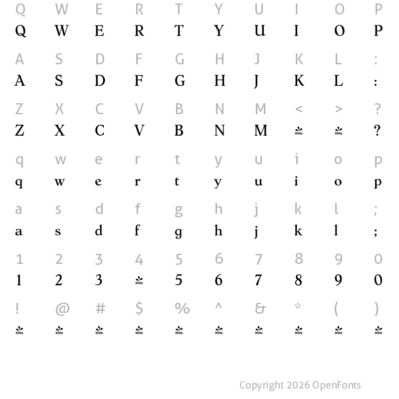 Character Map of FONTSPRING DEMO - Hoboken Serial Regular