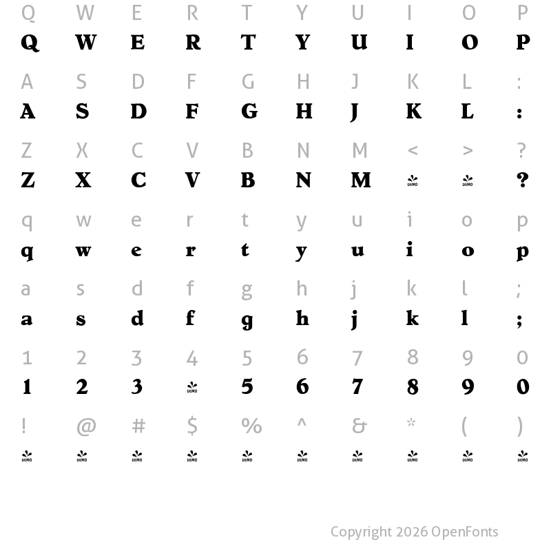 Character Map of FONTSPRING DEMO - Hoboken Serial Xbold Regular