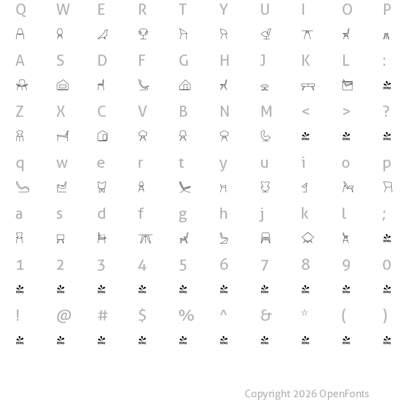 Character Map of FONTSPRING DEMO - Hogar Dingbats Regular