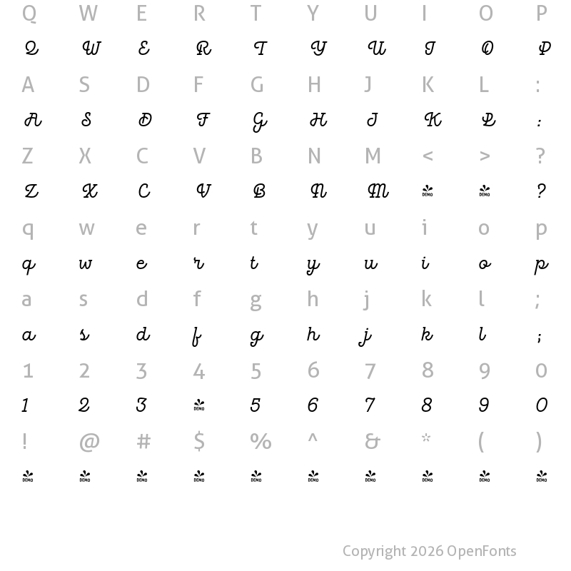 Character Map of FONTSPRING DEMO - Hogar Slab Script SemiBold Regular