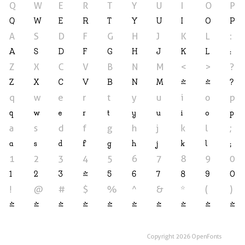 Character Map of FONTSPRING DEMO - Hogar Slab SemiBold Regular