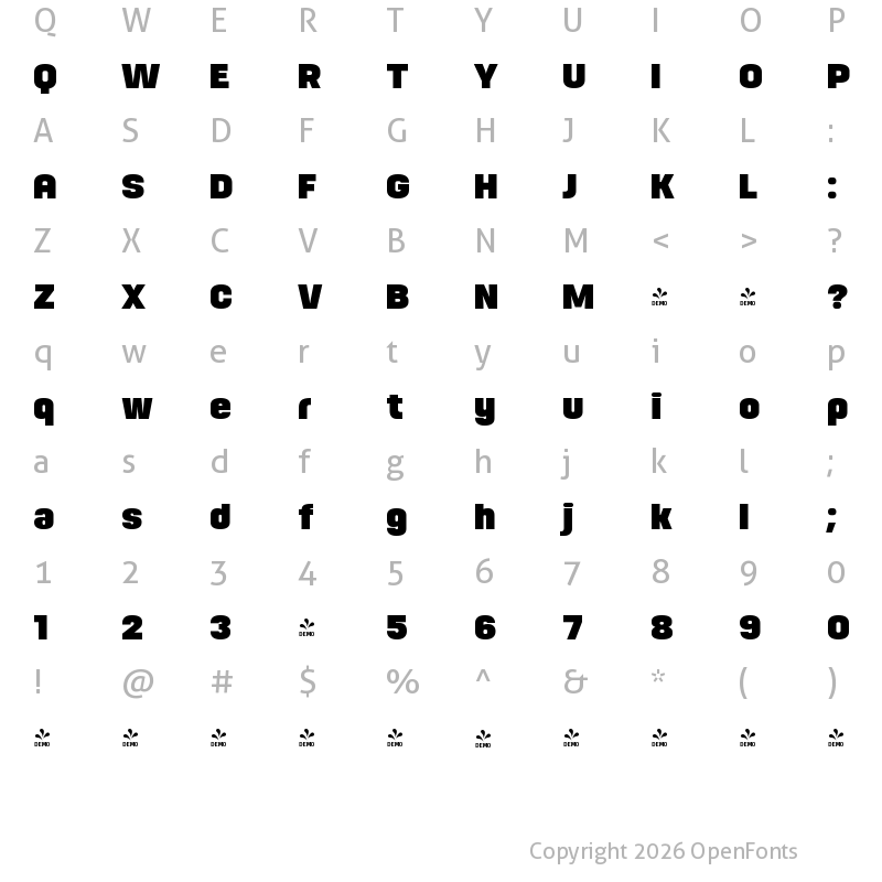 Character Map of FONTSPRING DEMO - HongKong Black Regular