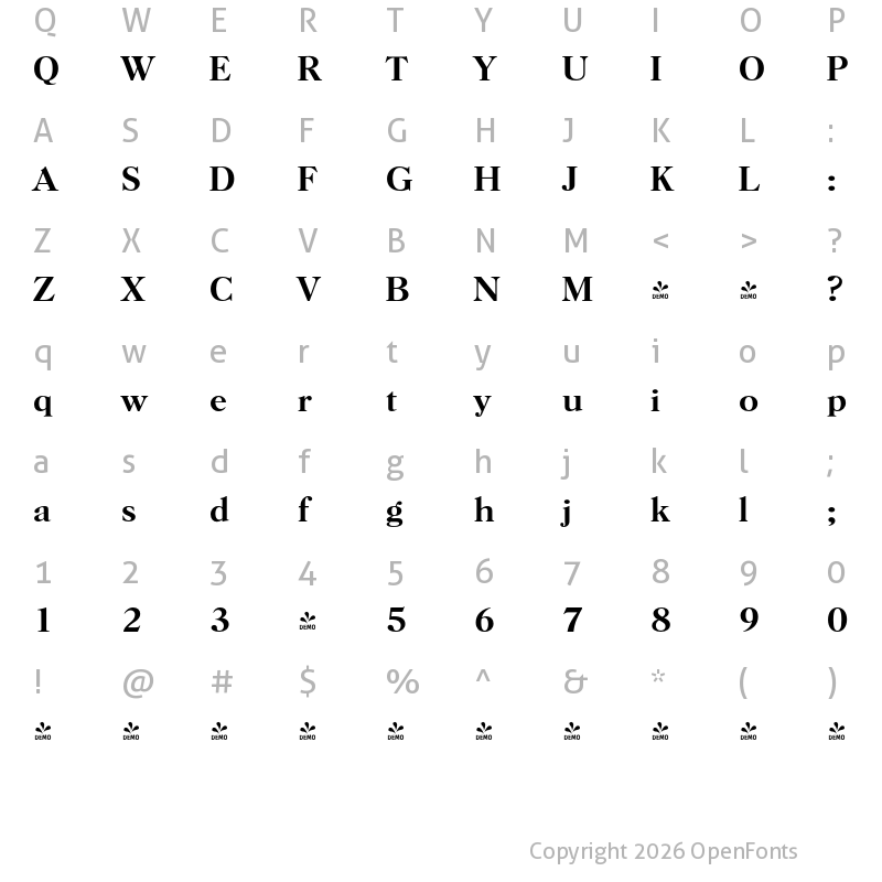 Character Map of FONTSPRING DEMO - Horsham Serial Medium Regular