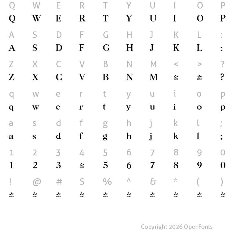 Character Map of FONTSPRING DEMO - Horsham Serial Regular