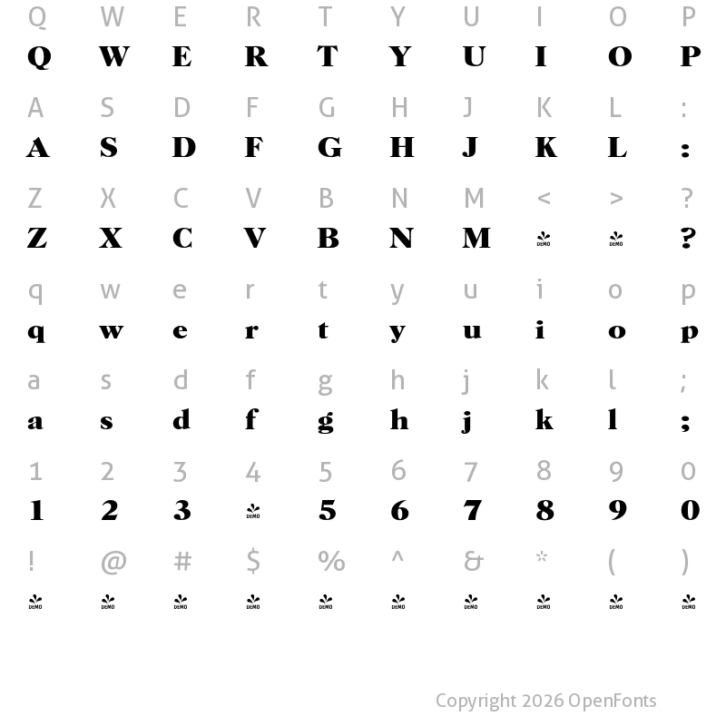 Character Map of FONTSPRING DEMO - Horsham Serial Xbold Regular
