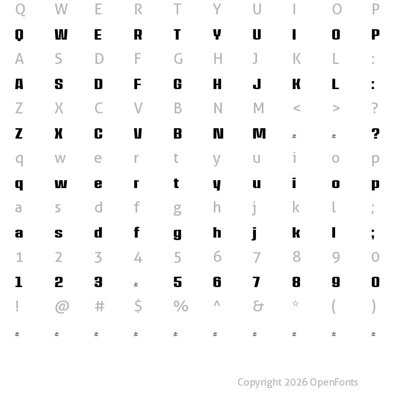 Character Map of FONTSPRING DEMO - House Sans Condensed Extra Bold Regular