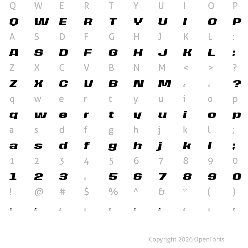 Character Map of FONTSPRING DEMO - House Sans Expanded Black Italic