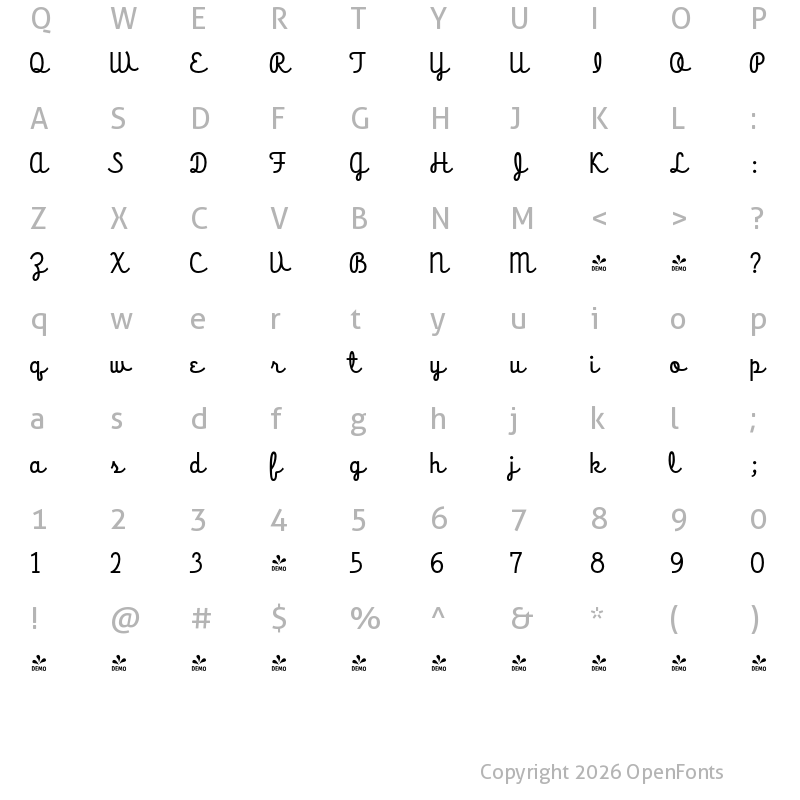 Character Map of FONTSPRING DEMO - HT Cartoleria Regular