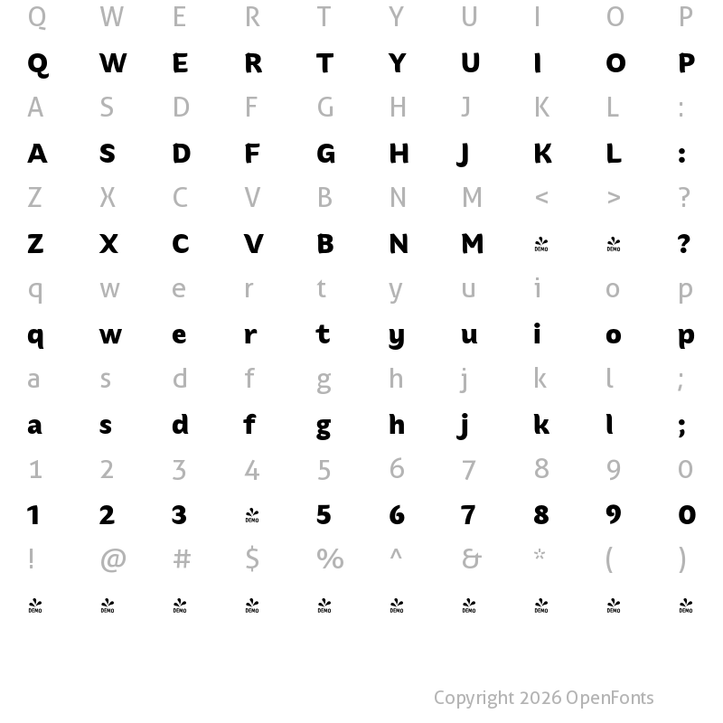 Character Map of FONTSPRING DEMO - Hua Black Regular