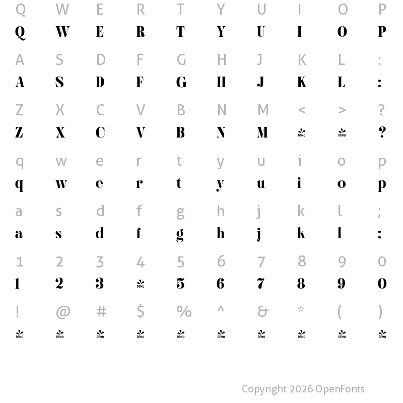 Character Map of FONTSPRING DEMO - Hugiller Regular
