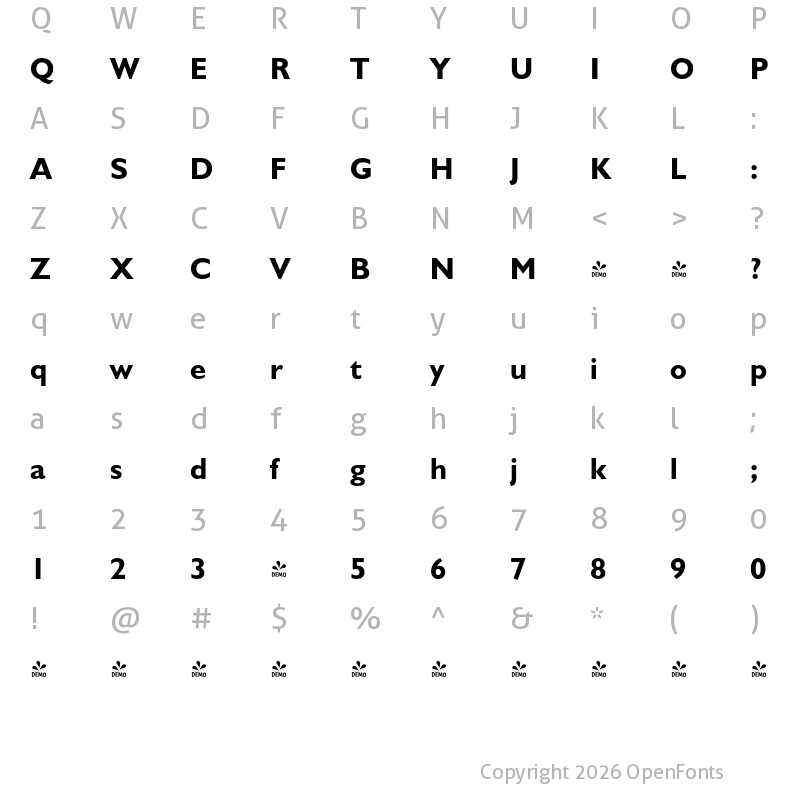 Character Map of FONTSPRING DEMO - Humanist 521 BT Bold