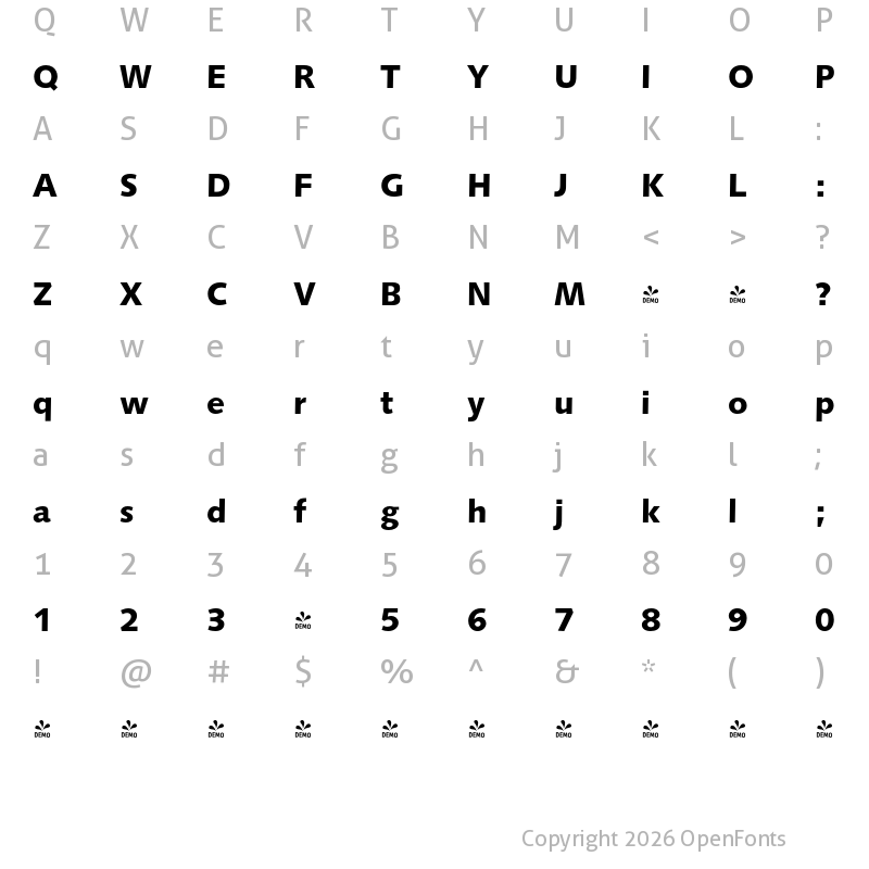 Character Map of FONTSPRING DEMO - Humanist531 BT Black Regular