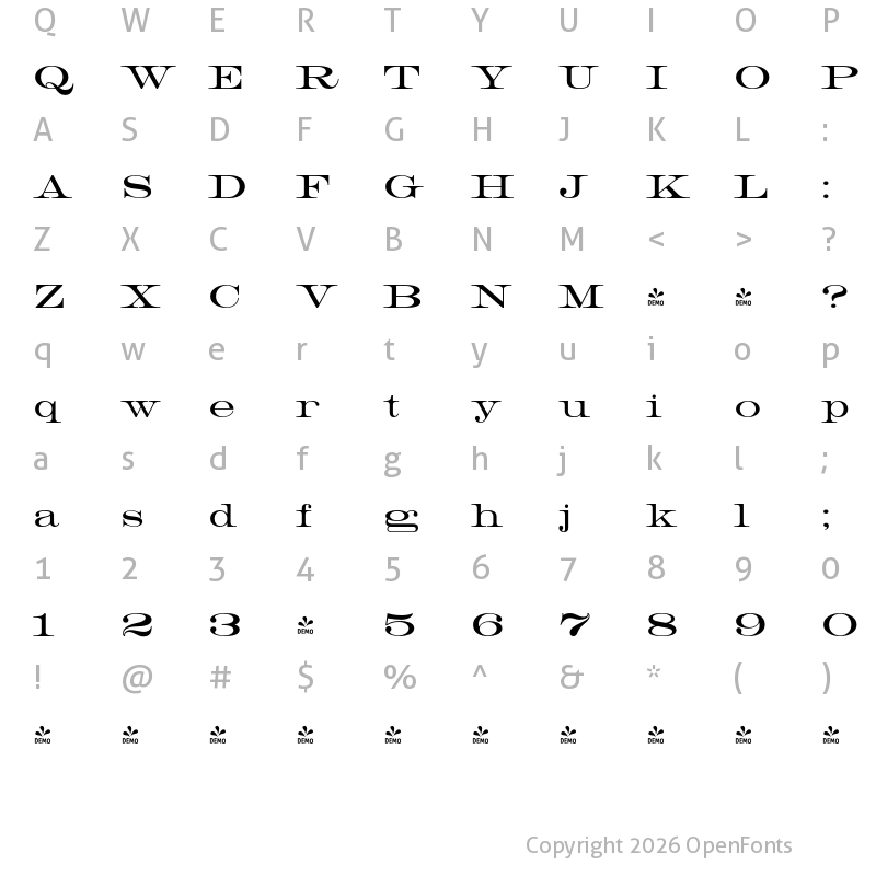 Character Map of FONTSPRING DEMO - HWT Roman Extended Lightface Regular