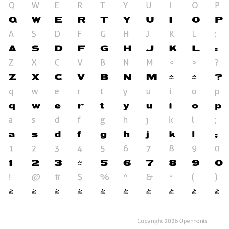 Character Map of FONTSPRING DEMO - HWT Unit Gothic 717 Regular