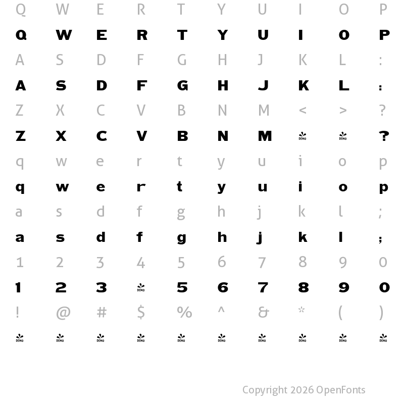 Character Map of FONTSPRING DEMO - HWT Unit Gothic 718 Regular