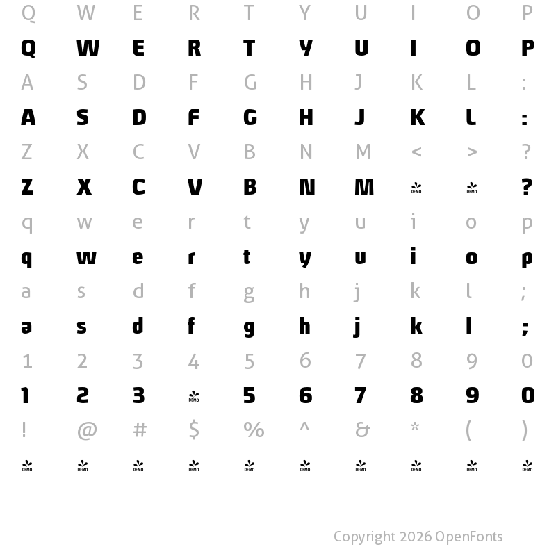 Character Map of FONTSPRING DEMO - Hybrea Ub Regular