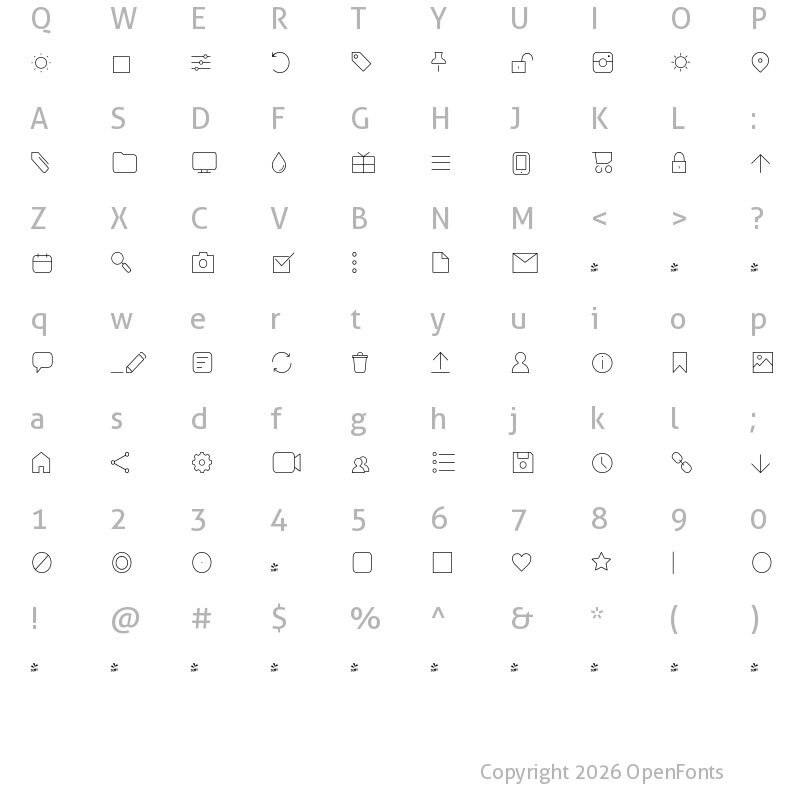 Character Map of FONTSPRING DEMO - Iconic Pictograms Extralight Regular