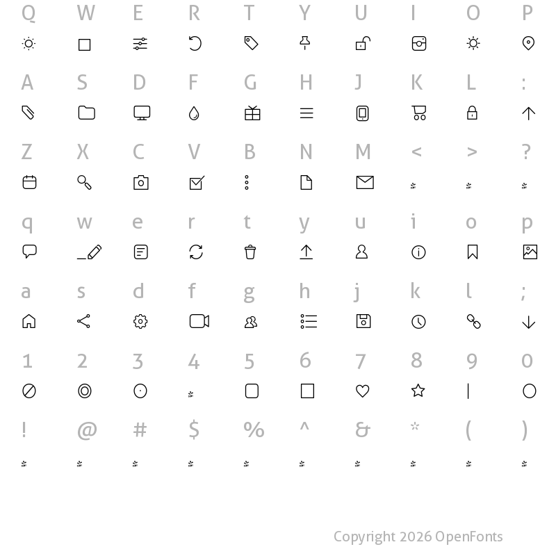 Character Map of FONTSPRING DEMO - Iconic Pictograms Light Regular
