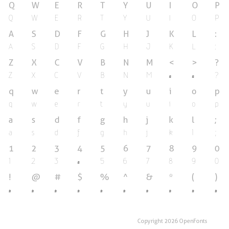 Character Map of FONTSPRING DEMO - Iconic Thin Regular