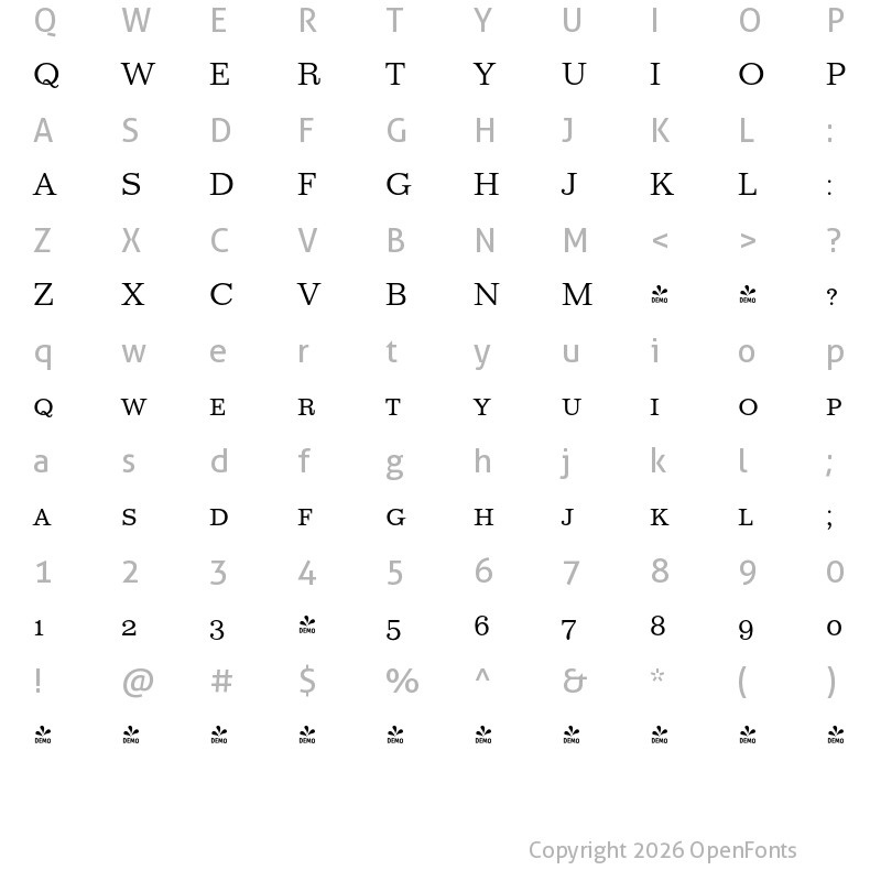 Character Map of FONTSPRING DEMO - Illinois Pro Caps Regular