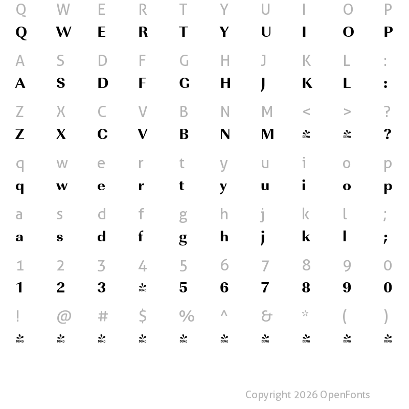 Character Map of FONTSPRING DEMO - ImperialURWExtBol Regular
