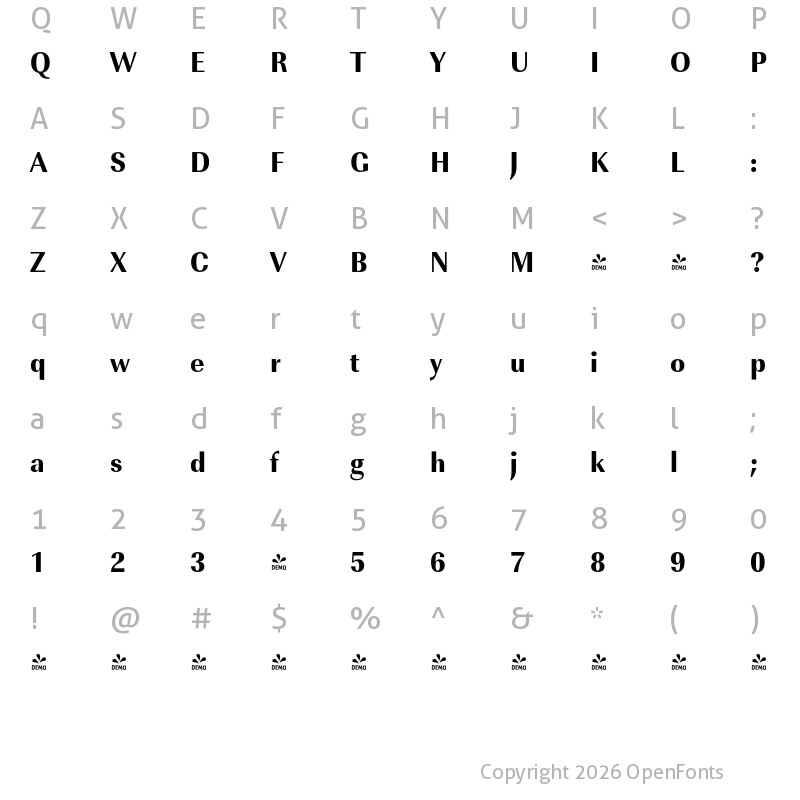 Character Map of FONTSPRING DEMO - ImperialURWExtNarExtBol Regular