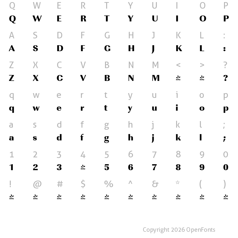 Character Map of FONTSPRING DEMO - ImperialURWUltBol Regular