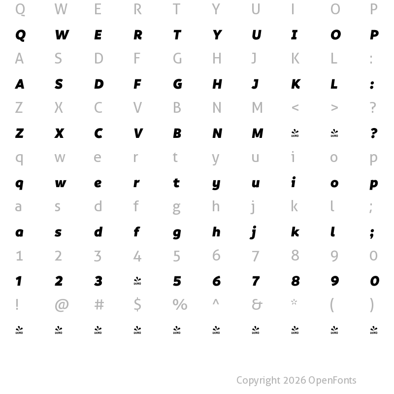 Character Map of FONTSPRING DEMO - Informative Black It Regular