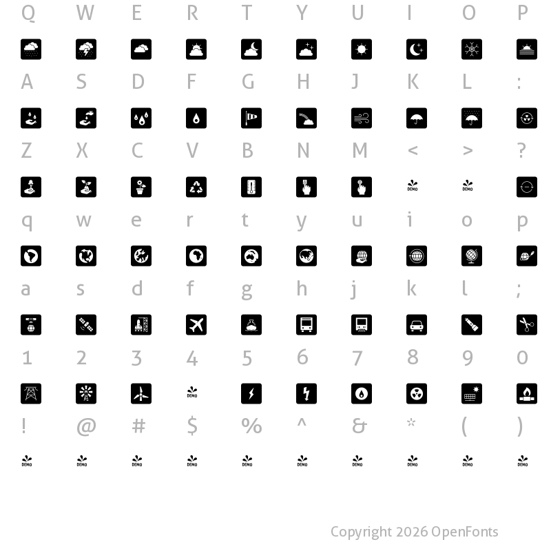 Character Map of FONTSPRING DEMO - Informative Energy Black Regular