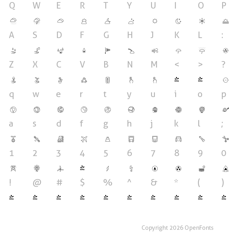 Character Map of FONTSPRING DEMO - Informative Energy Regular