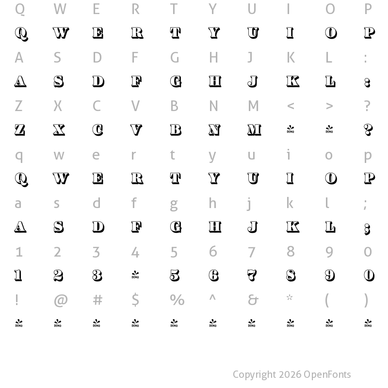 Character Map of FONTSPRING DEMO - Ingeborg Block Regular