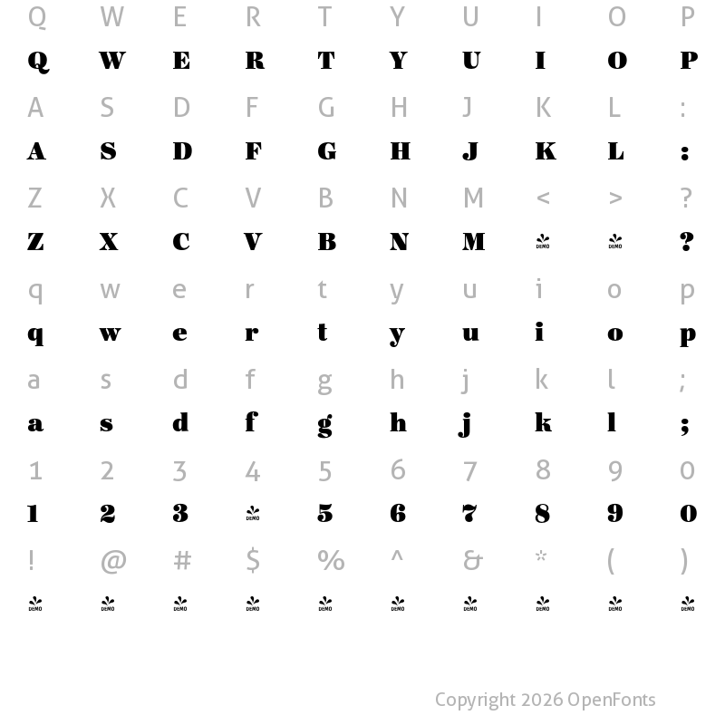 Character Map of FONTSPRING DEMO - Ingeborg Fat Regular
