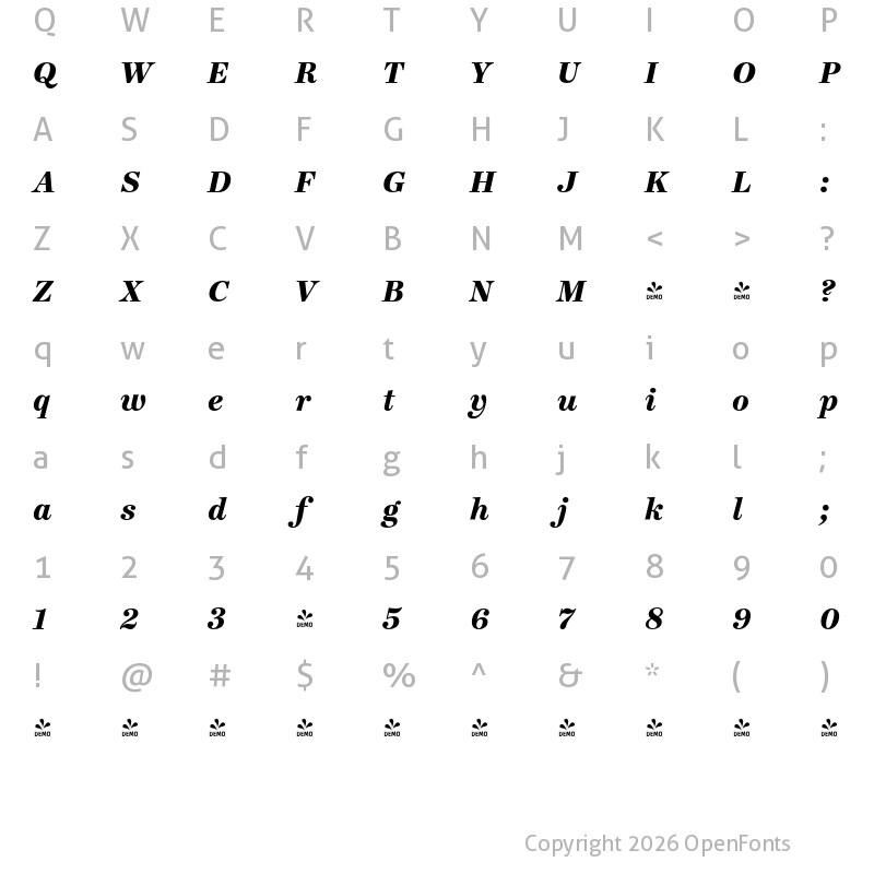 Character Map of FONTSPRING DEMO - Ingeborg Heavy Italic