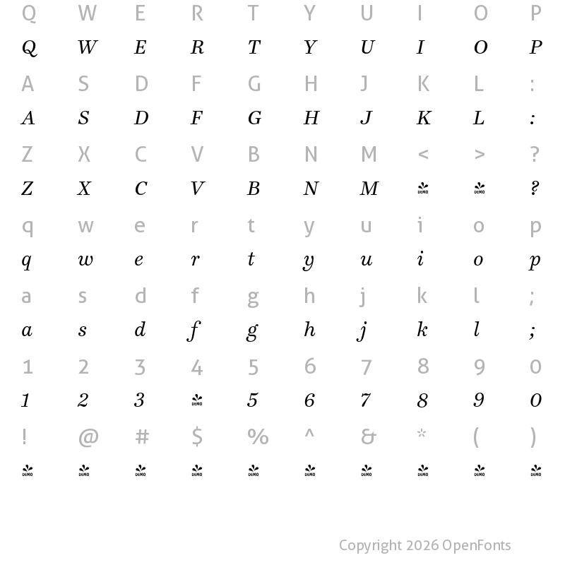 Character Map of FONTSPRING DEMO - Ingeborg Italic