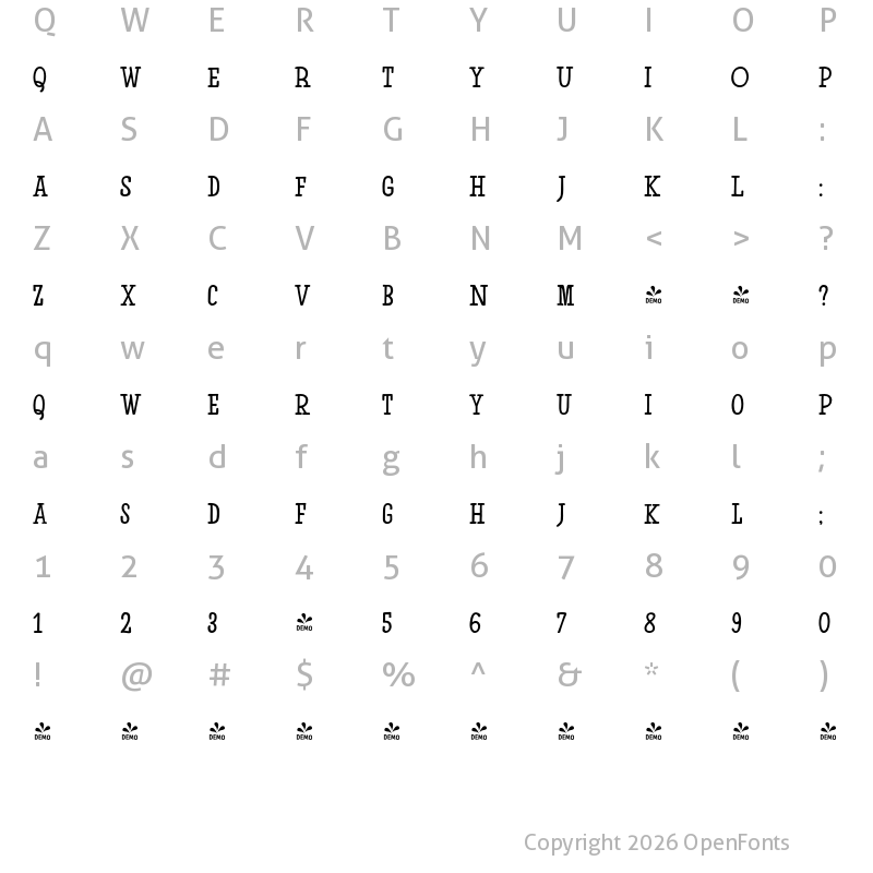 Character Map of FONTSPRING DEMO - Inkston Slab Regular