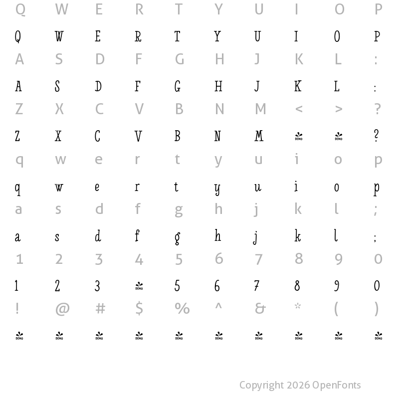 Character Map of FONTSPRING DEMO - Inkston Text Regular