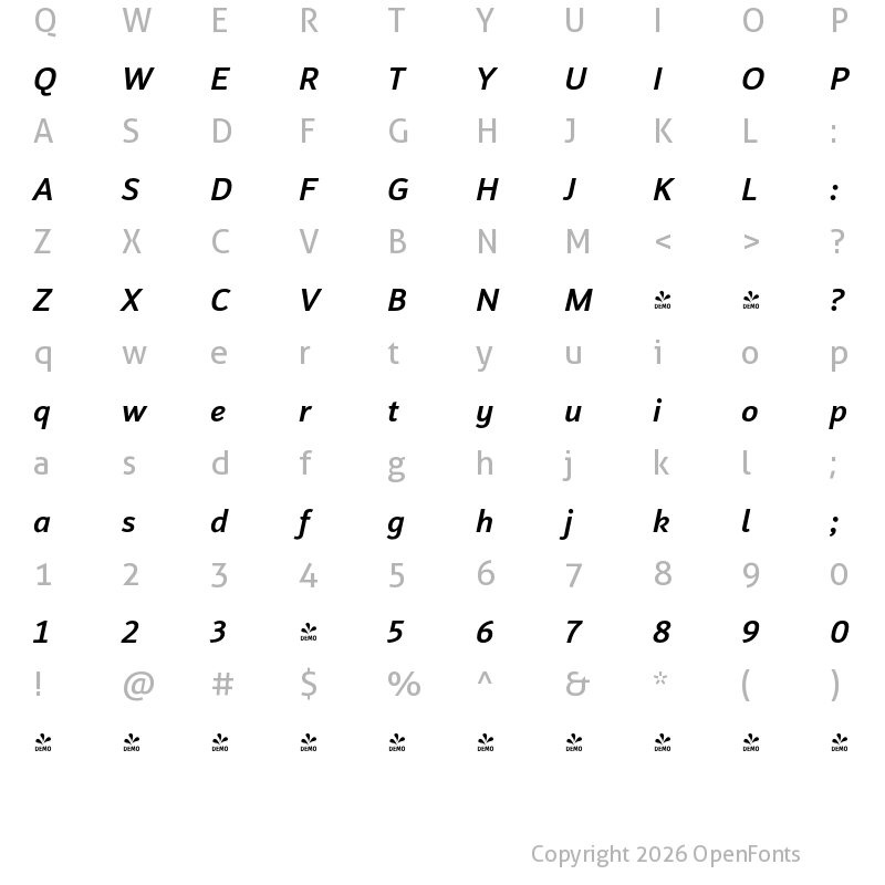 Character Map of FONTSPRING DEMO - Insider Medium Italic Medium Italic