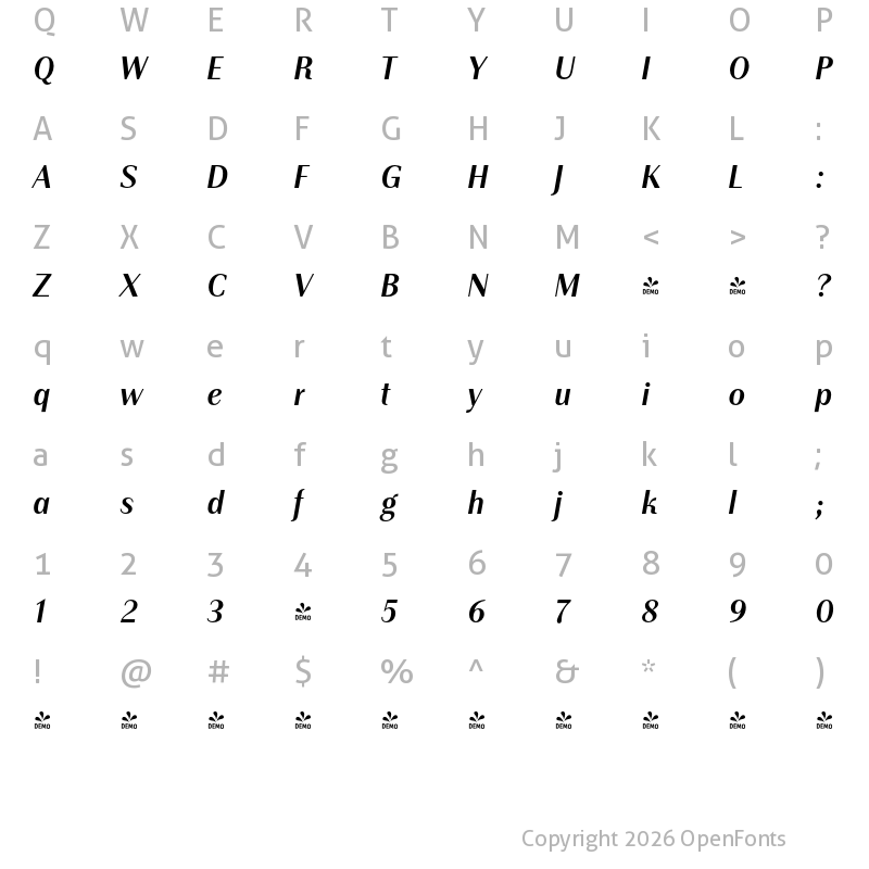 Character Map of FONTSPRING DEMO - Instance PRO Regular Bold Italic