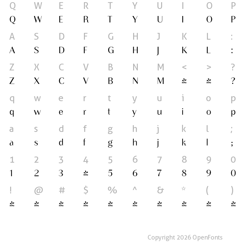 Character Map of FONTSPRING DEMO - Instance PRO Regular Regular