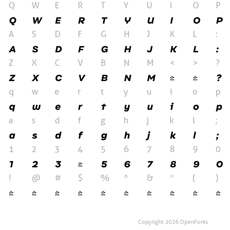 Character Map of FONTSPRING DEMO - Internacional Alt Black It Regular