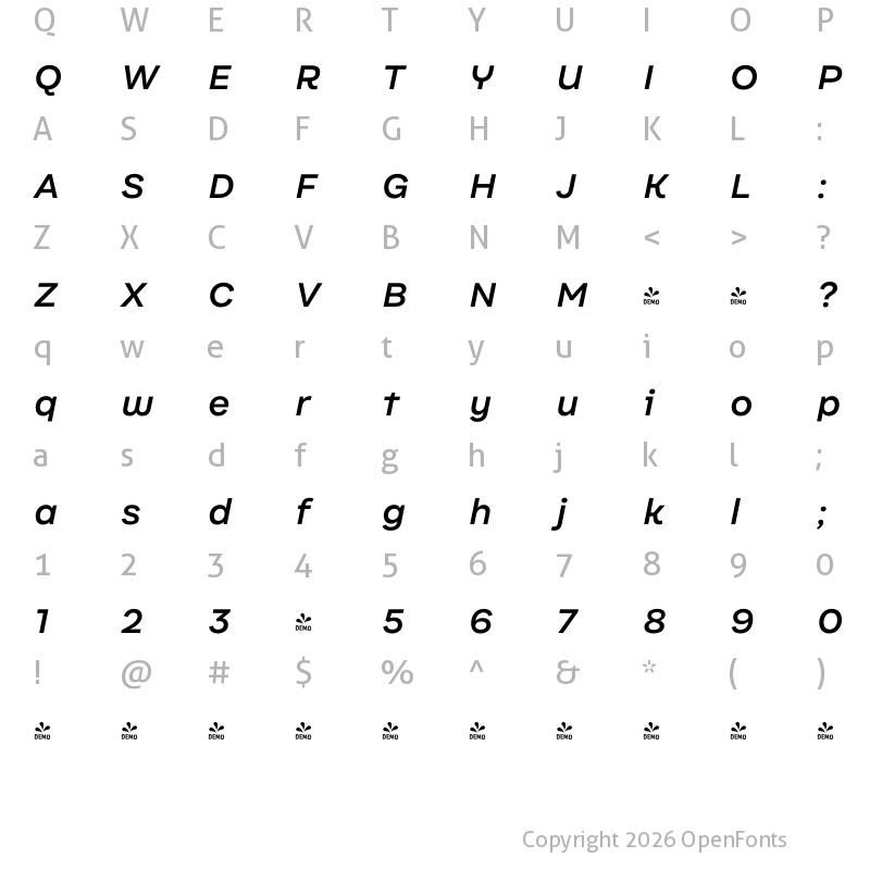 Character Map of FONTSPRING DEMO - Internacional Alt SemiBold It Regular