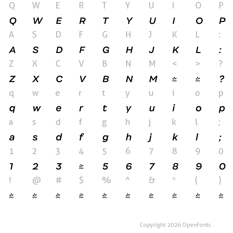 Character Map of FONTSPRING DEMO - Internacional SemiBold It Regular
