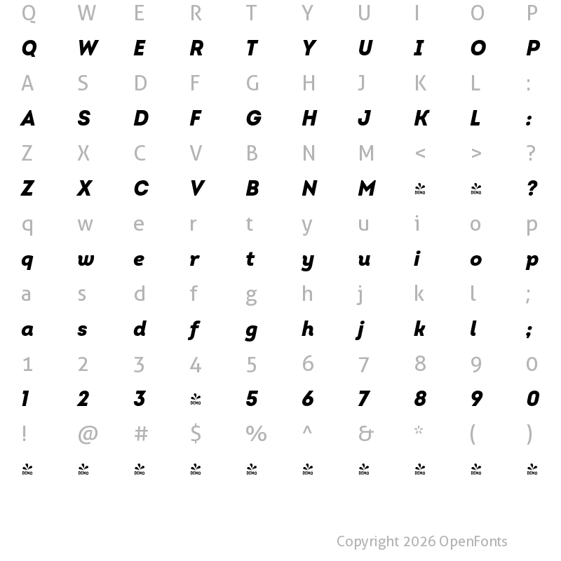 Character Map of FONTSPRING DEMO - Intro Black Italic Regular