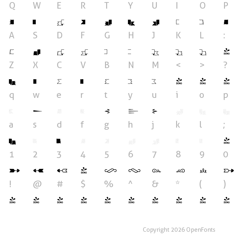Character Map of FONTSPRING DEMO - Intro Goodies Banners & Endings Regular